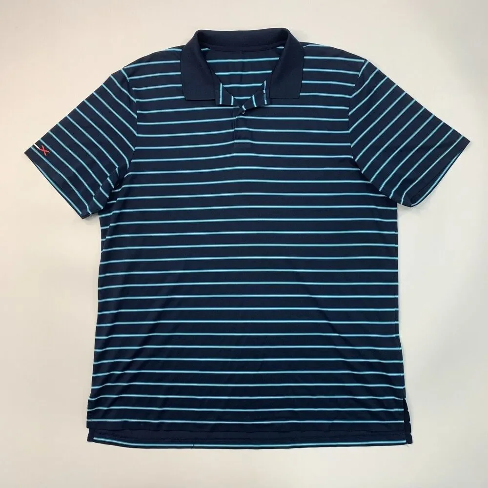 Ralph Lauren RLX Polo Shirt Mens XL Extra Large Navy Blue Striped Lightweight